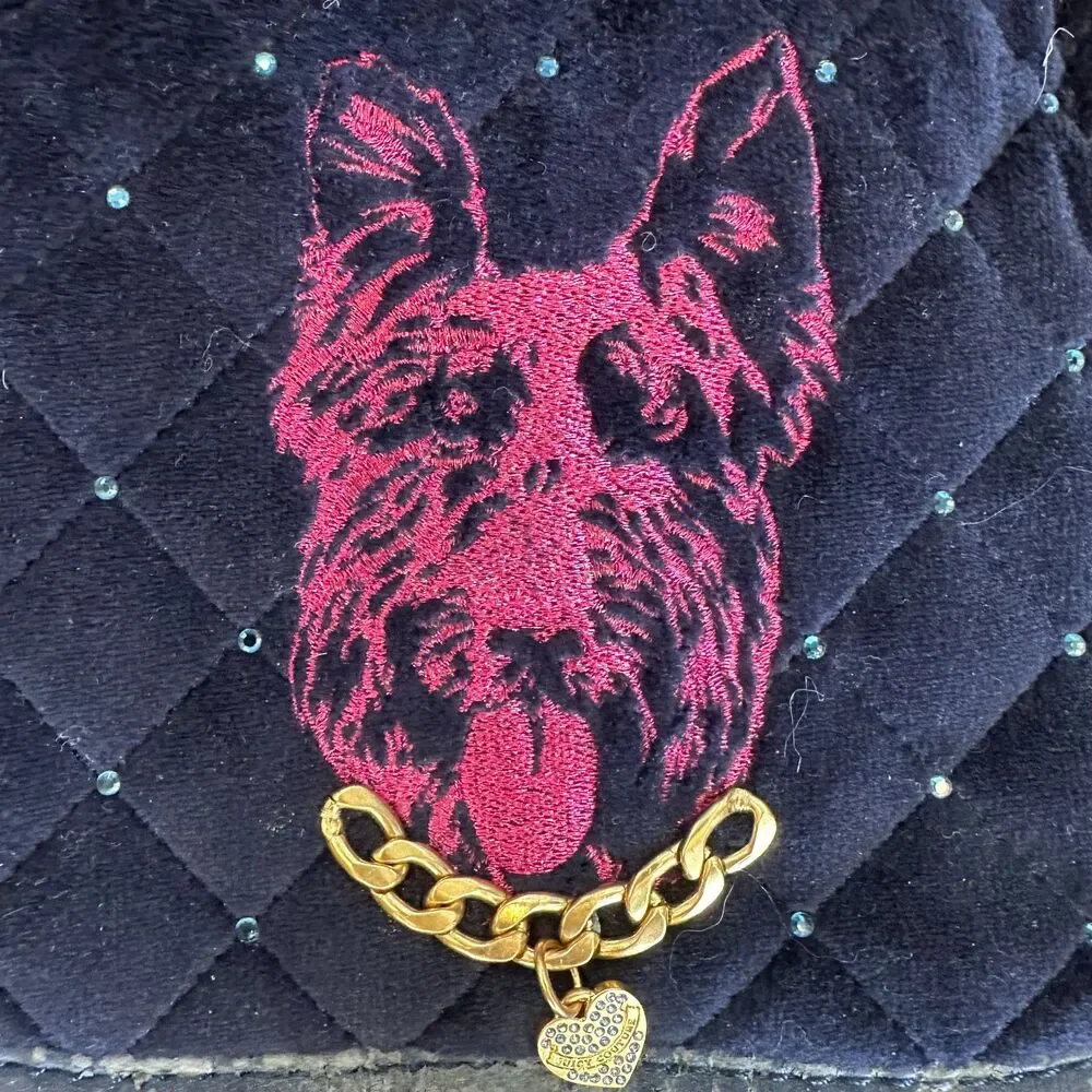 Juicy Couture Pink Scottie Hobo NWT Navy Blue Velour  Embroidered